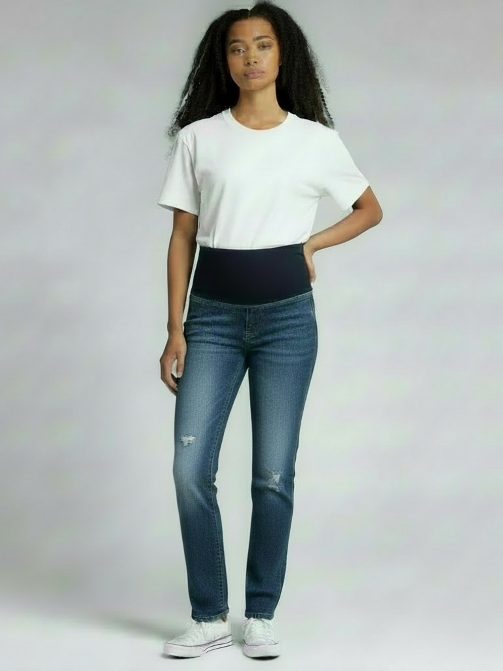 Isabel Maternity Dark Blue Straight-Leg Jeans with Blue Panel